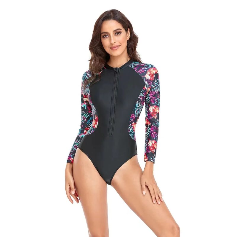 New Long Sleeve Printed One Piece Swimsuit Women Surfing Suit Wetsuit Fashion Bathing Swimming Suits Zipper Swimwear Woman - Image 3