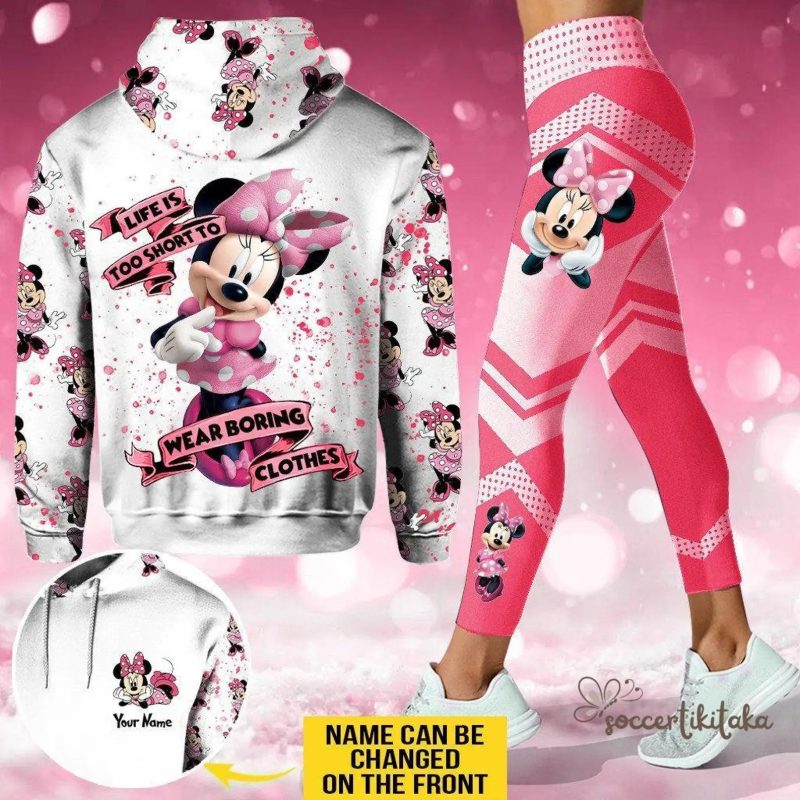 Custom Name Cute Minnie 3D Hoodie and Leggings Set For Women's Disney Yoga Pants Sweatpants Fashion Casual Leggings Track Suit - Image 2