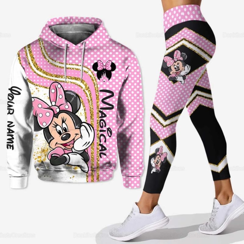 Custom Name Cute Minnie 3D Hoodie and Leggings Set For Women's Disney Yoga Pants Sweatpants Fashion Casual Leggings Track Suit - Image 3