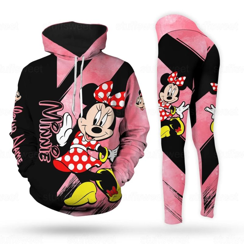 Custom Name Cute Minnie 3D Hoodie and Leggings Set For Women's Disney Yoga Pants Sweatpants Fashion Casual Leggings Track Suit - Image 4