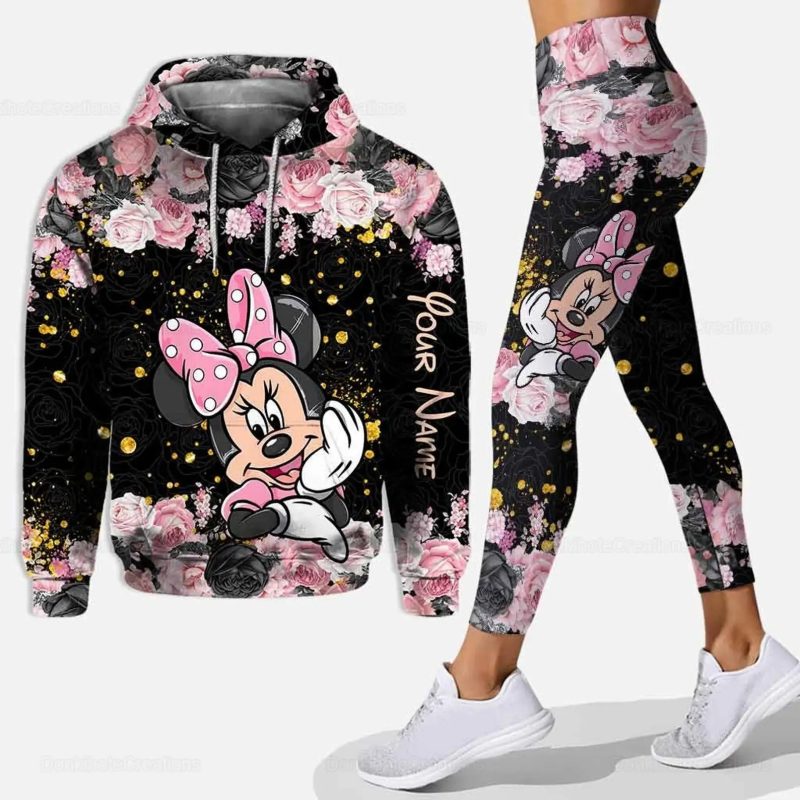 Custom Name Cute Minnie 3D Hoodie and Leggings Set For Women's Disney Yoga Pants Sweatpants Fashion Casual Leggings Track Suit - Image 6