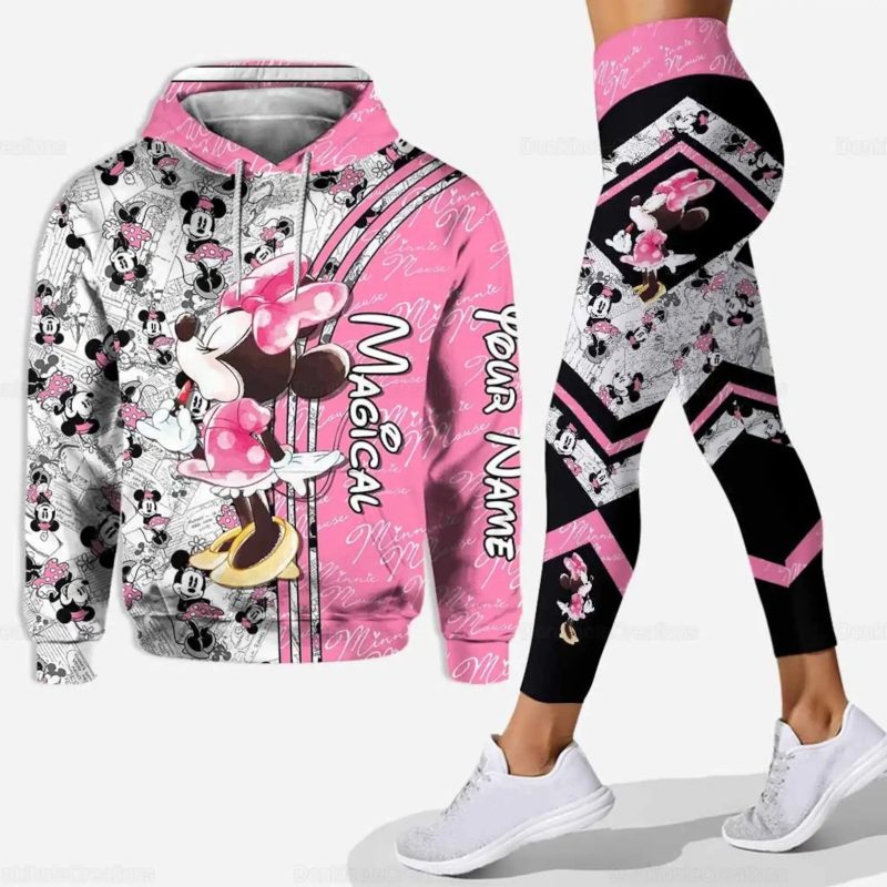 Custom Name Cute Minnie 3D Hoodie and Leggings Set For Women's Disney Yoga Pants Sweatpants Fashion Casual Leggings Track Suit - Image 8