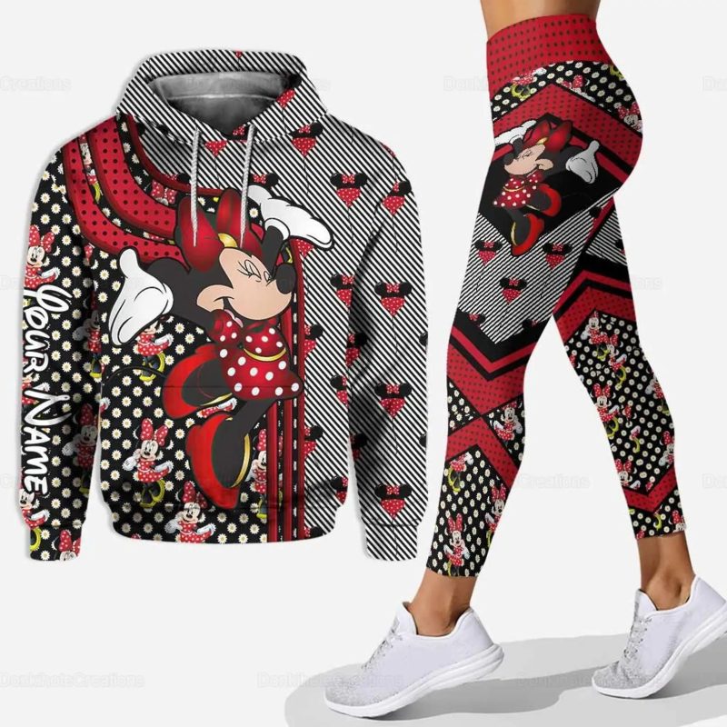 Custom Name Cute Minnie 3D Hoodie and Leggings Set For Women's Disney Yoga Pants Sweatpants Fashion Casual Leggings Track Suit - Image 9