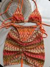 Women Swimsuit Colored Maple Leaves Knitted Bikini Skirt Three-Piece Set Split Swimsuit Bikini