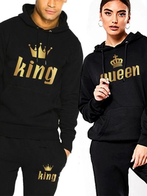King And Queen Couple Outfit Hoodie and Jogger Pants High Quality Men Women Daily Casual Sport Jogging Suit King Queen Tracksuit
