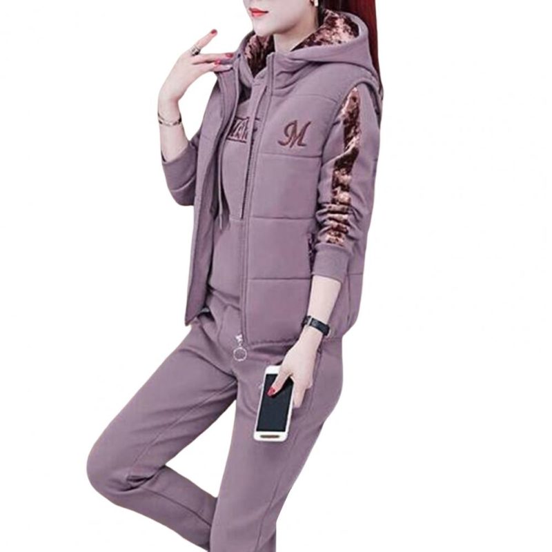 Fashion Warm Three Piece Set Women Outfit 2022 Fall Winter Thicken Tracksuit Casual Waistcoat + Hoodies + Pant Female Sweat Suit - Image 7