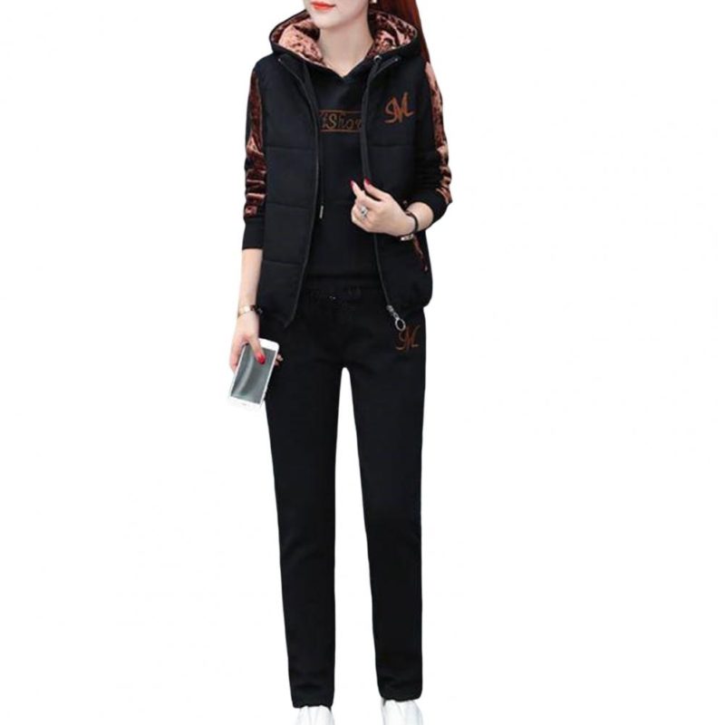 Fashion Warm Three Piece Set Women Outfit 2022 Fall Winter Thicken Tracksuit Casual Waistcoat + Hoodies + Pant Female Sweat Suit - Image 8