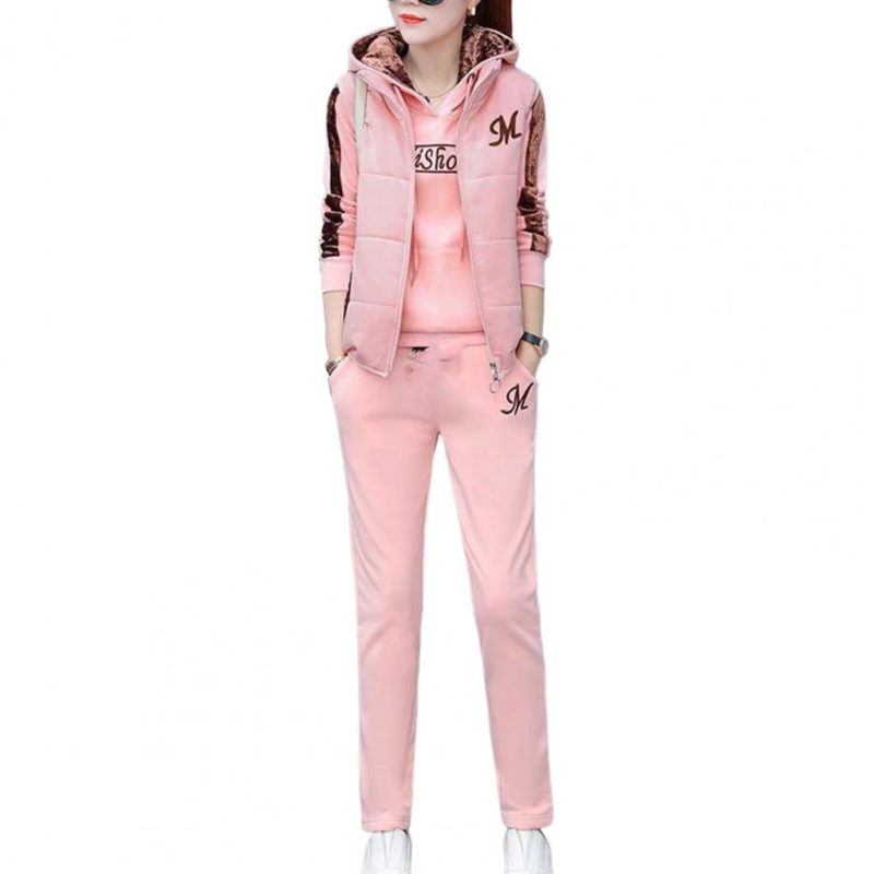 Fashion Warm Three Piece Set Women Outfit 2022 Fall Winter Thicken Tracksuit Casual Waistcoat + Hoodies + Pant Female Sweat Suit - Image 9