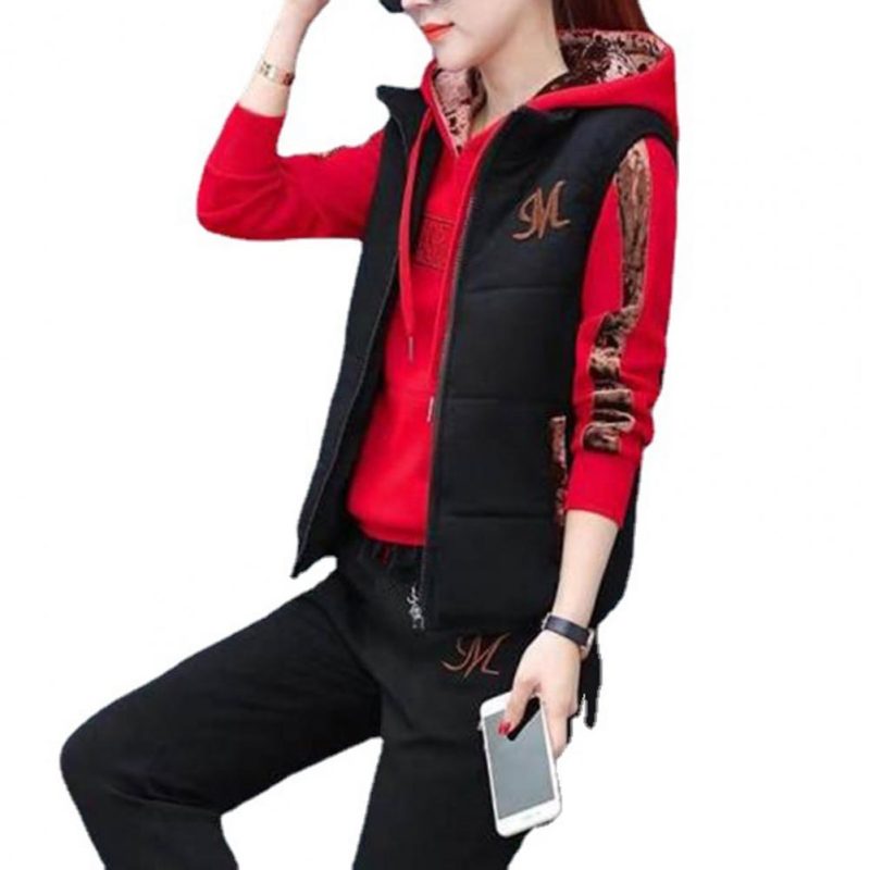 Fashion Warm Three Piece Set Women Outfit 2022 Fall Winter Thicken Tracksuit Casual Waistcoat + Hoodies + Pant Female Sweat Suit - Image 10