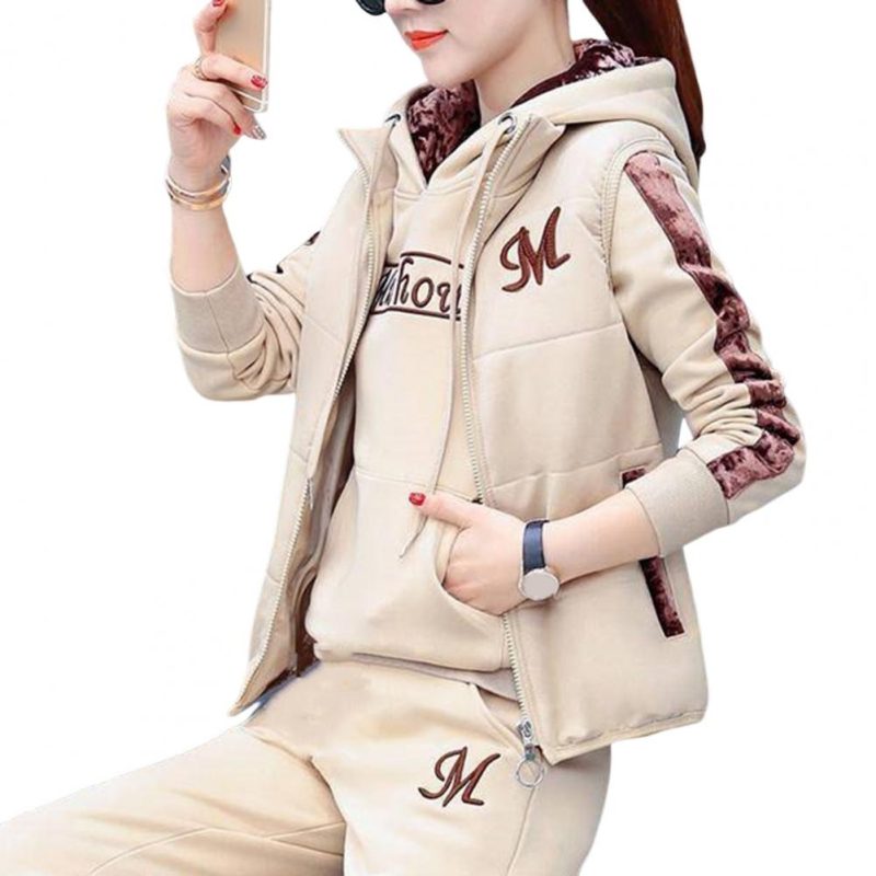 Fashion Warm Three Piece Set Women Outfit 2022 Fall Winter Thicken Tracksuit Casual Waistcoat + Hoodies + Pant Female Sweat Suit - Image 11