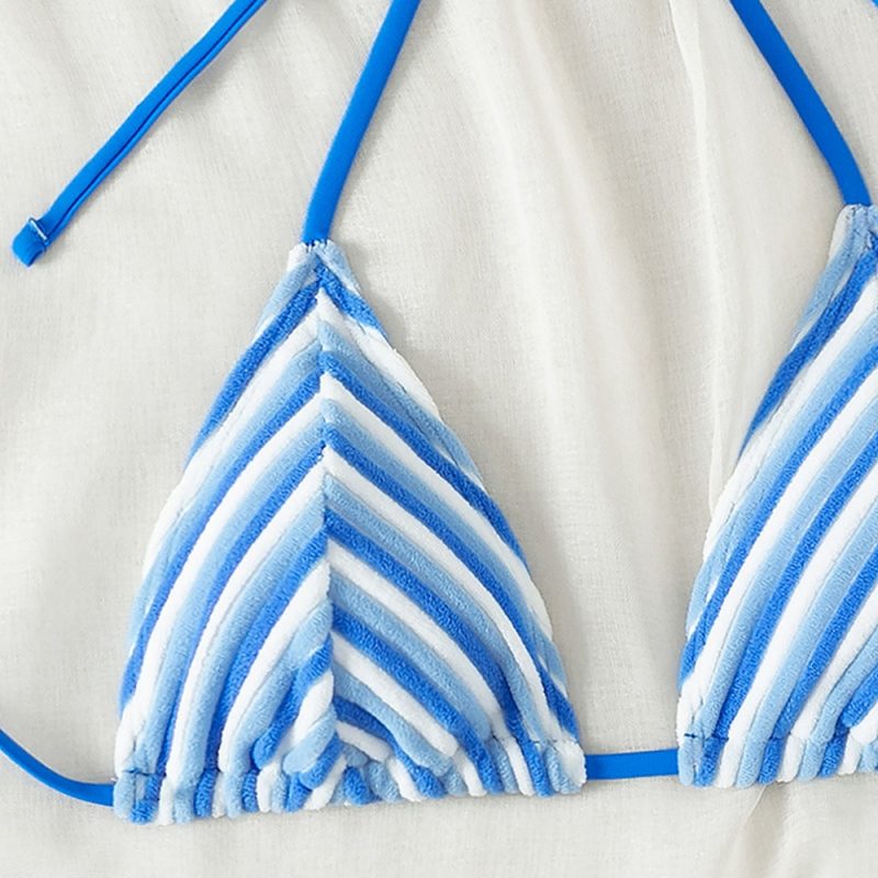 9 Colors New Towel Cloth Halter Neck Tie Up Striped Bikini Swimsuit For Women Summer Beach Vacation Low Waisted Swimwear 2025 - Image 2