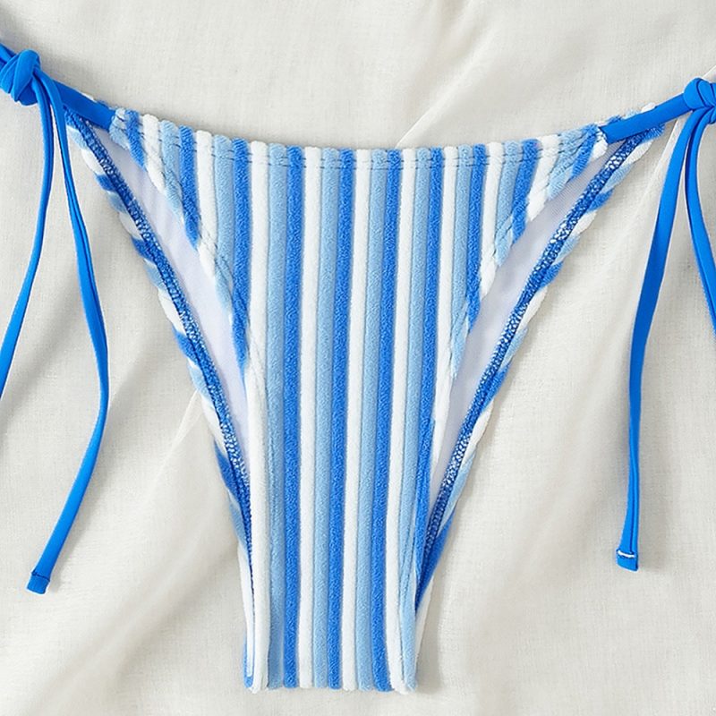 9 Colors New Towel Cloth Halter Neck Tie Up Striped Bikini Swimsuit For Women Summer Beach Vacation Low Waisted Swimwear 2025 - Image 3