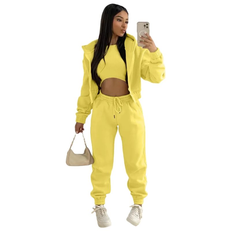 3pcs Women's Clothing Set Fleece-lined Hooded Sweater &Sleeveless Tank Top & Sports Sweatpants Pants - Image 13