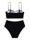 Push Up Bikini Hard Wrap Top Underwire Chain Shoulder Straps High Waist Bottom Swimwear Women Solid Swimming Beach Bathing Suit