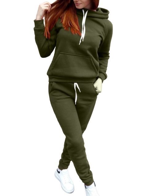 Ladies Sweat Suit Solid Color Hooded Sweatshirt And Pant Tracksuit Women Jogging Sport Set Lounge Wear Autumn Winter Clothes