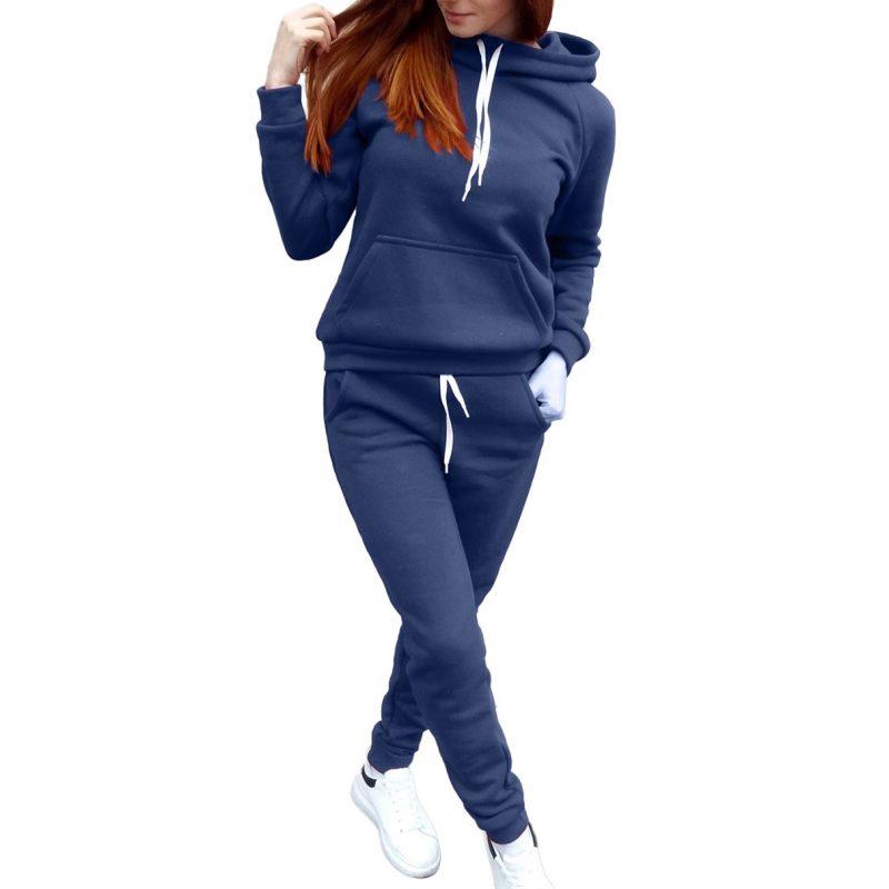 Ladies Sweat Suit Solid Color Hooded Sweatshirt And Pant Tracksuit Women Jogging Sport Set Lounge Wear Autumn Winter Clothes - Image 2