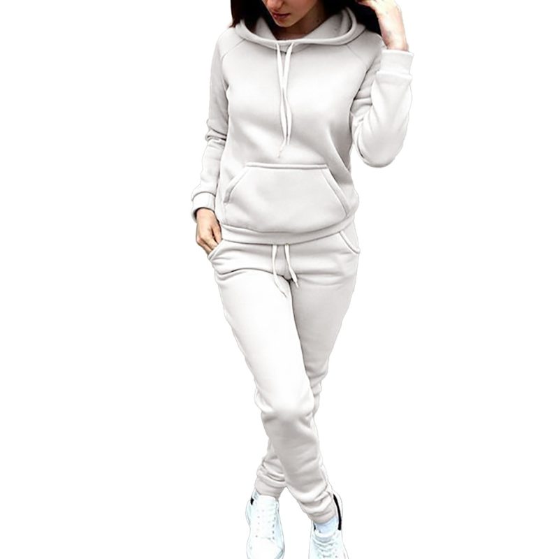 Ladies Sweat Suit Solid Color Hooded Sweatshirt And Pant Tracksuit Women Jogging Sport Set Lounge Wear Autumn Winter Clothes - Image 3