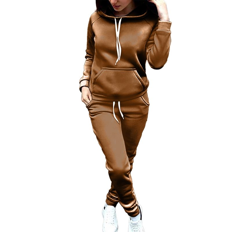 Ladies Sweat Suit Solid Color Hooded Sweatshirt And Pant Tracksuit Women Jogging Sport Set Lounge Wear Autumn Winter Clothes - Image 7