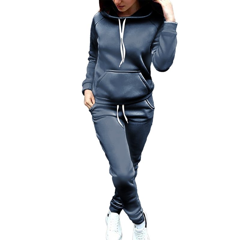 Ladies Sweat Suit Solid Color Hooded Sweatshirt And Pant Tracksuit Women Jogging Sport Set Lounge Wear Autumn Winter Clothes - Image 8