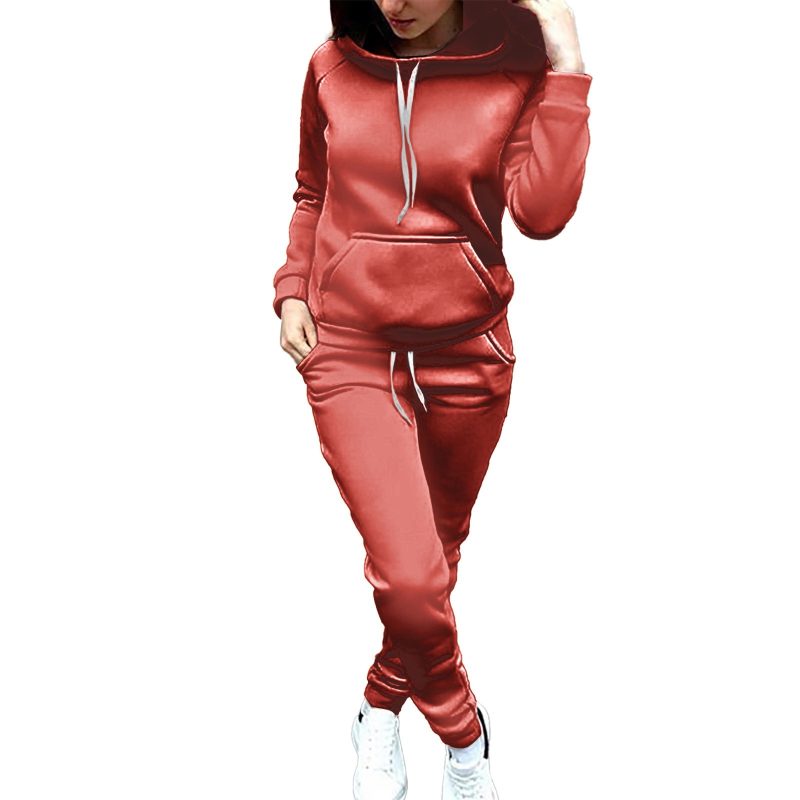 Ladies Sweat Suit Solid Color Hooded Sweatshirt And Pant Tracksuit Women Jogging Sport Set Lounge Wear Autumn Winter Clothes - Image 9