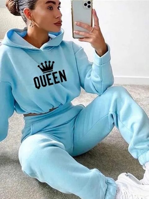 Women Hooded Tracksuit Sports 2 Pieces Set Sweatshirts Pullover Hoodies Pants Suit Home Sweatpants Trousers Outfits 2023