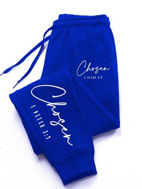 Chosen Letter Printed Sweatpant Woman Man Casual Long Pocket Outdoors Sweat Pants Comfortable Warm Fleece Jogger Couple Clothing