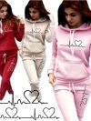 New Fun Heartbeat Line Printed Women's Sweatshirt Suit Hooded Pants Suit Women's Jogging Sweatshirt Two Piece Set