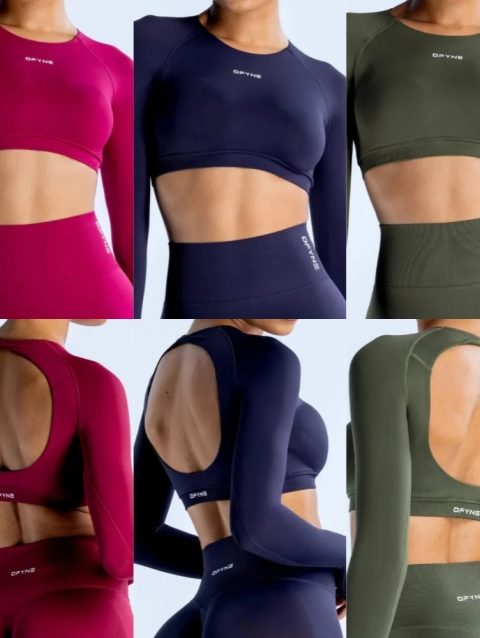 Dynamic Long Sleeve Crop Top with Logo Women Short Sleeve Yoga Top Light Weight Gym Crop Top Seamless Bicycle Sports Long Sleeve
