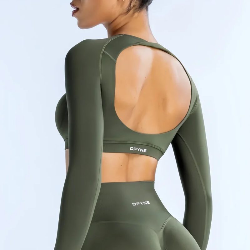 Dynamic Long Sleeve Crop Top with Logo Women Short Sleeve Yoga Top Light Weight Gym Crop Top Seamless Bicycle Sports Long Sleeve - Image 3