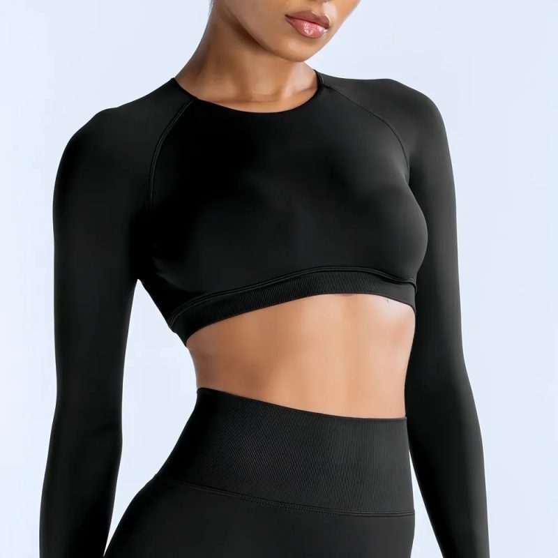 Dynamic Long Sleeve Crop Top with Logo Women Short Sleeve Yoga Top Light Weight Gym Crop Top Seamless Bicycle Sports Long Sleeve - Image 8