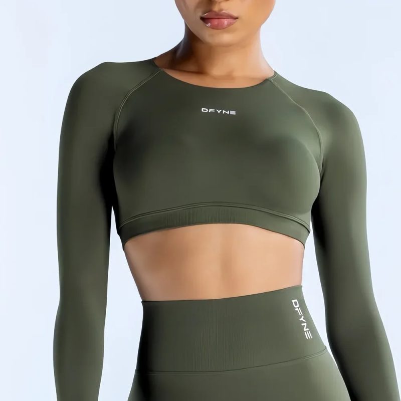 Dynamic Long Sleeve Crop Top with Logo Women Short Sleeve Yoga Top Light Weight Gym Crop Top Seamless Bicycle Sports Long Sleeve - Image 9