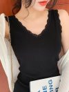 Women Cotton V-neck Vest With Lace Female Spring And Summer Versatile Thread Slim Fit Inside And Outside Crop Tank Top