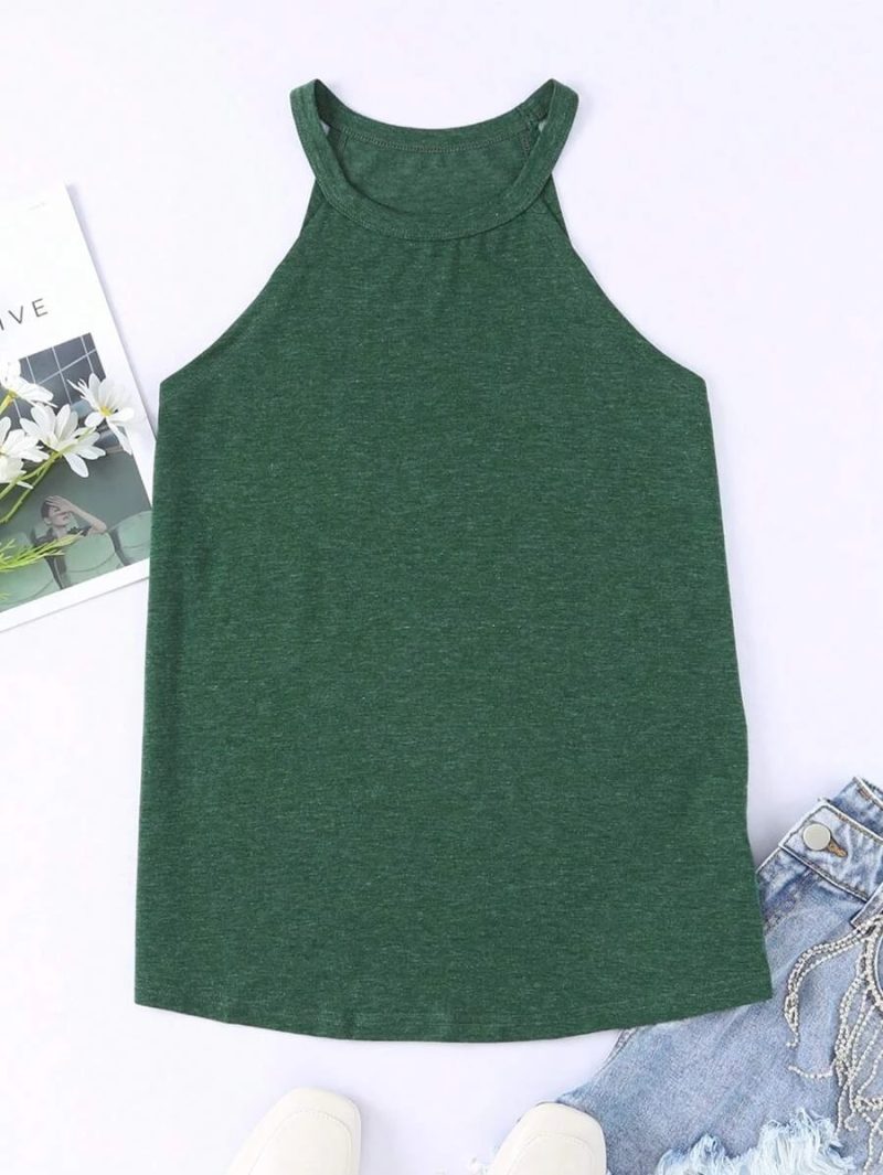 Women's Summer Sleeveless Halter Tee Shirts Crew Neck Workout Tank Tops Casual Plain Cami Shirts - Image 5