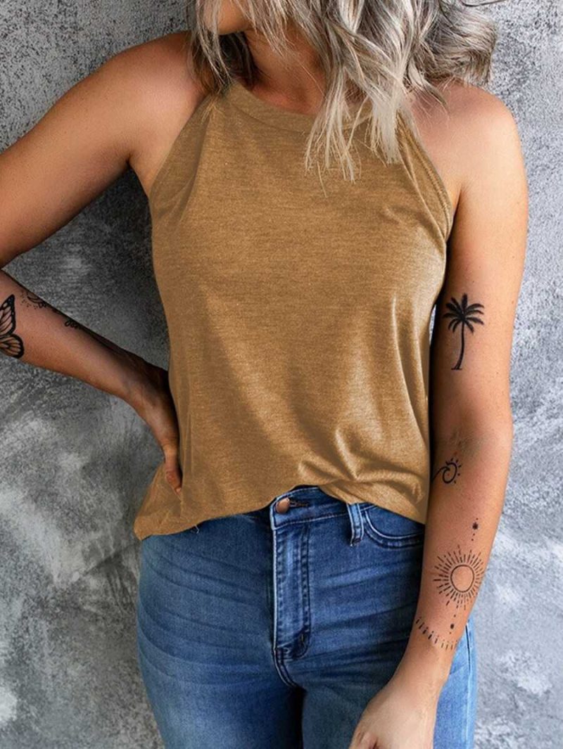 Women's Summer Sleeveless Halter Tee Shirts Crew Neck Workout Tank Tops Casual Plain Cami Shirts - Image 7