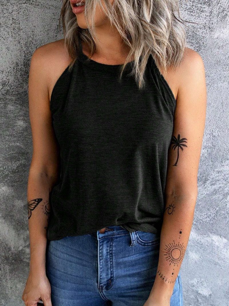 Women's Summer Sleeveless Halter Tee Shirts Crew Neck Workout Tank Tops Casual Plain Cami Shirts - Image 8