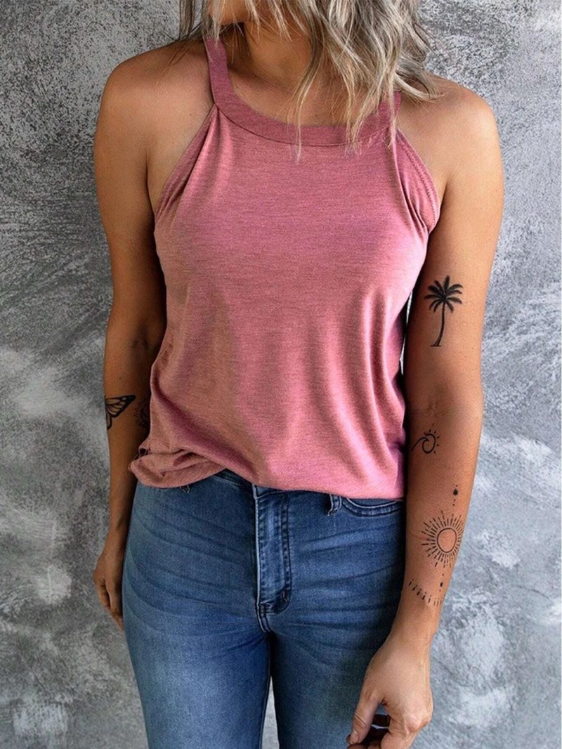 Women's Summer Sleeveless Halter Tee Shirts Crew Neck Workout Tank Tops Casual Plain Cami Shirts - Image 10