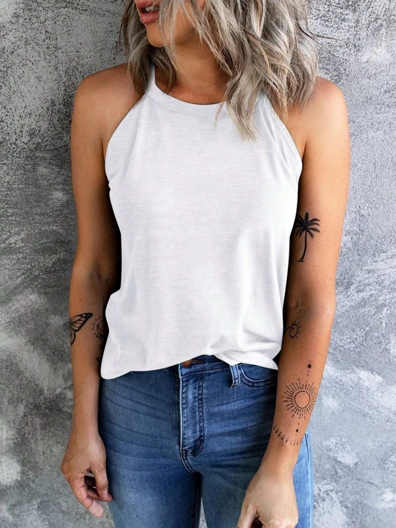 Women's Summer Sleeveless Halter Tee Shirts Crew Neck Workout Tank Tops Casual Plain Cami Shirts - Image 11