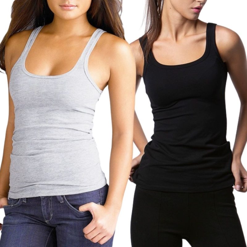 Solid Color Square Neck Tank Top Cotton Black White Gray Men Women Vest Fitness Sleeveless T-shirt Bodybuilding Gym T-shirtsHot - Image 3