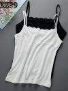 Women's Slim Fit Large Top with Strap Tank Top Spring and Summer Lace Underlay Black and White