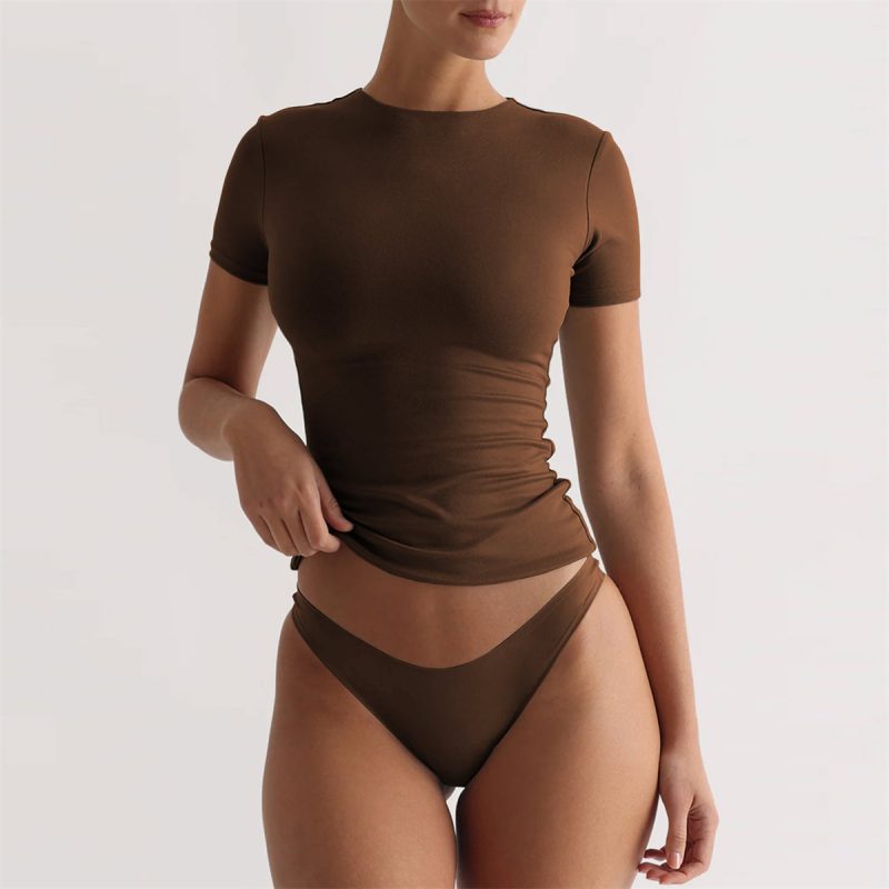 Short Sleeve T-Shirt Women Solid Simple Casual Soft All-Match Basic Crop Tops Tees Summer Fashion Skinny Tops Black White Tshirt - Image 2