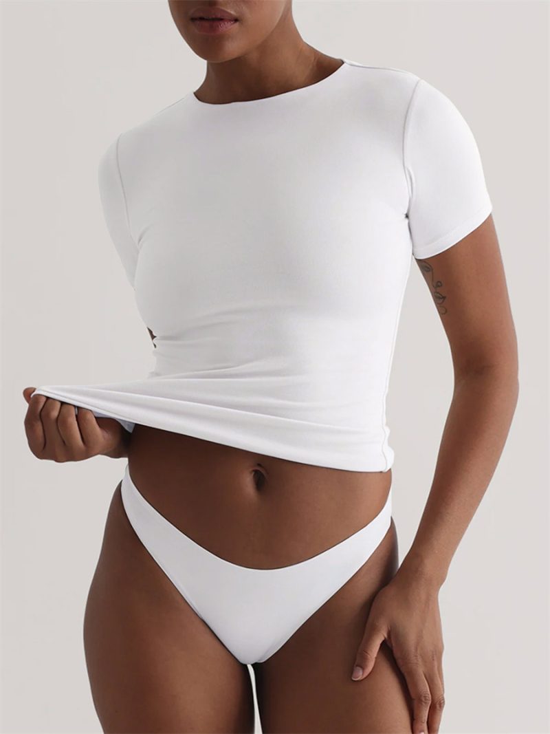 Short Sleeve T-Shirt Women Solid Simple Casual Soft All-Match Basic Crop Tops Tees Summer Fashion Skinny Tops Black White Tshirt - Image 6