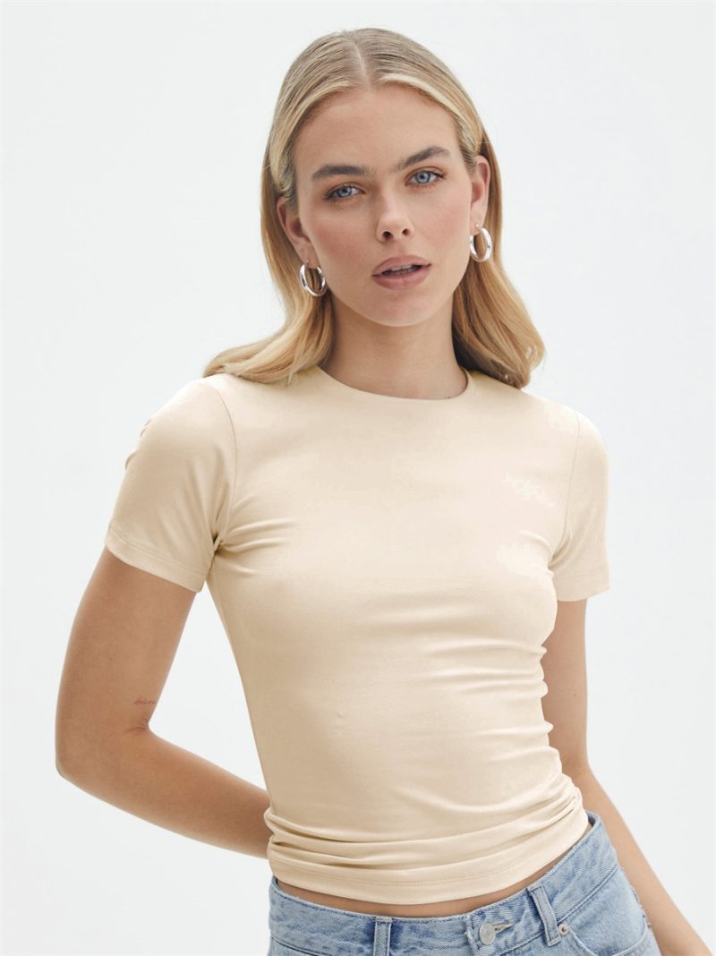 Short Sleeve T-Shirt Women Solid Simple Casual Soft All-Match Basic Crop Tops Tees Summer Fashion Skinny Tops Black White Tshirt - Image 8