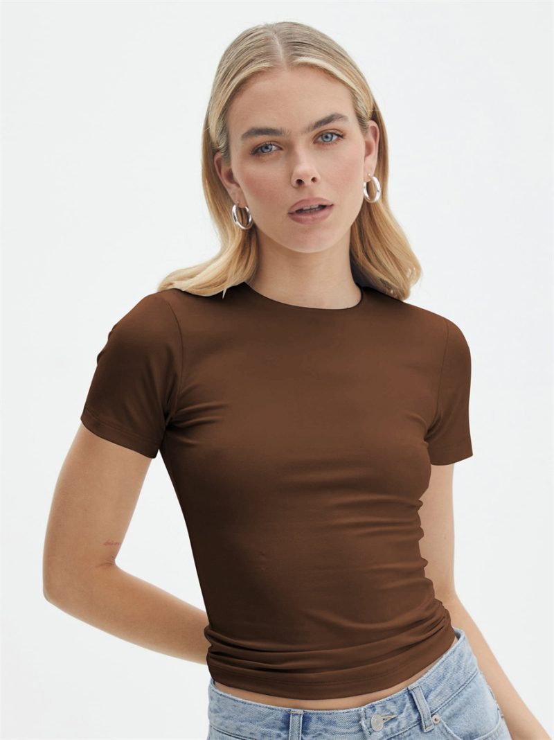 Short Sleeve T-Shirt Women Solid Simple Casual Soft All-Match Basic Crop Tops Tees Summer Fashion Skinny Tops Black White Tshirt - Image 11