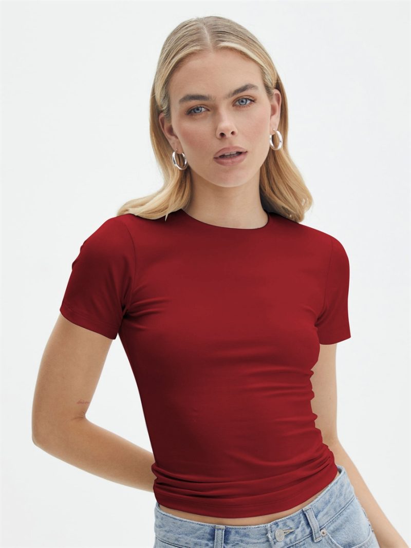 Short Sleeve T-Shirt Women Solid Simple Casual Soft All-Match Basic Crop Tops Tees Summer Fashion Skinny Tops Black White Tshirt - Image 12