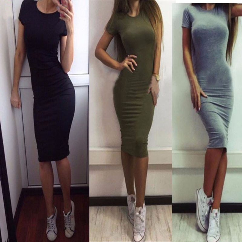 Dropshipping Womens Dresses Elegant Wedding Cocktail Short Sleeve Summer A-Line Bodycon Midi Dress - Image 2