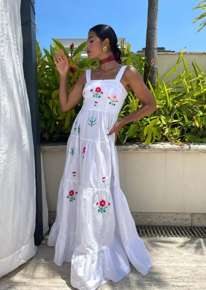 2025 Spring Women Dress Long Print Square Collar Sleeveless Loose Slip Dresses Female Elegant Casual Trendy Beach Ladies Clothes