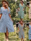 YJKDYK 2025 Summer Women's Dress Female Printed Vent A-line Dress Lady Dress Vacation Women's Summer Clothing Women's Sun Dress