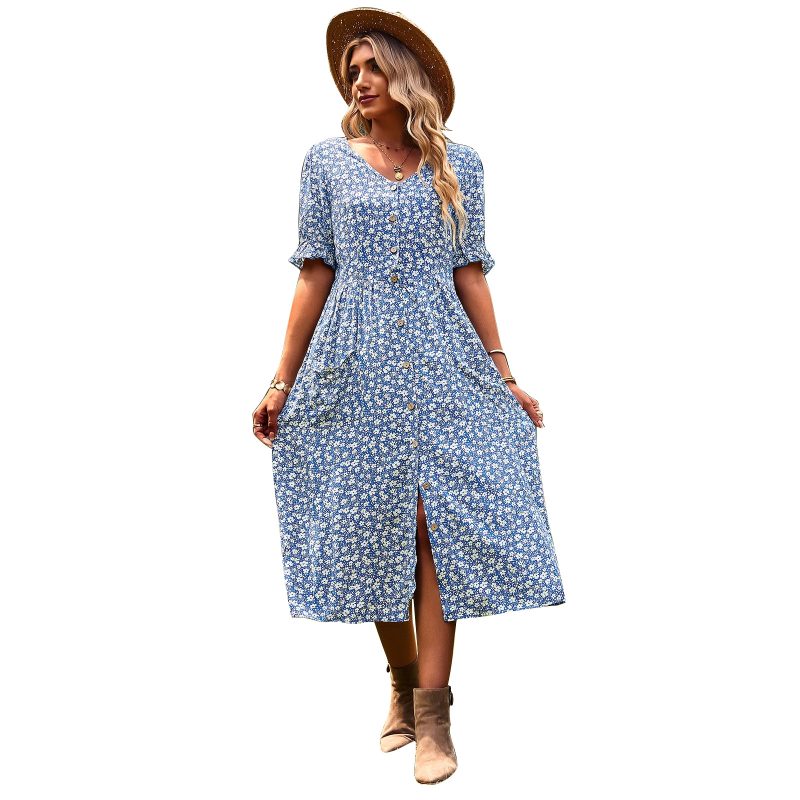 YJKDYK 2025 Summer Women's Dress Female Printed Vent A-line Dress Lady Dress Vacation Women's Summer Clothing Women's Sun Dress - Image 5