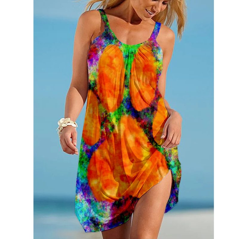 2022 Summer Fashion New Women's Boat Anchor Print Wide Brimmed Suspender Short Skirt Sexy Women's Sleeveless Dress - Image 4