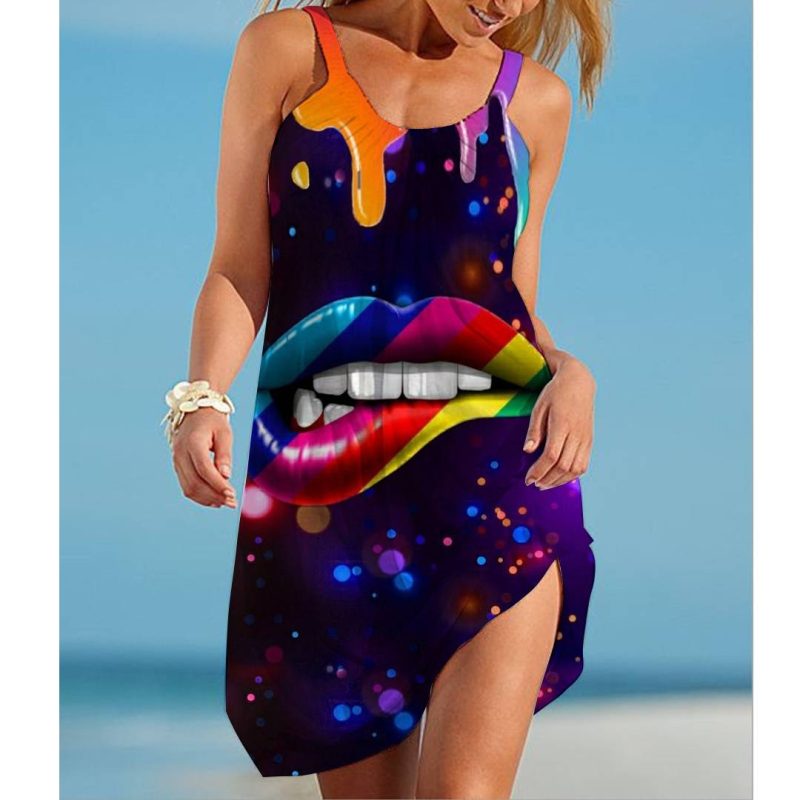 2022 Summer Fashion New Women's Boat Anchor Print Wide Brimmed Suspender Short Skirt Sexy Women's Sleeveless Dress - Image 7